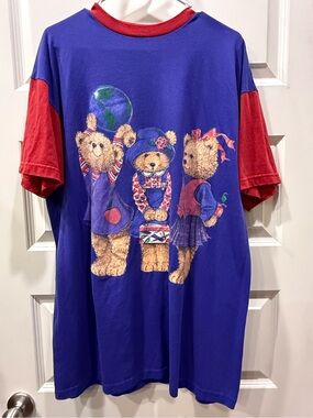 Vintage Simply Basic Women’s Purple & Red Teddy Bear Graphic Sleep Tee